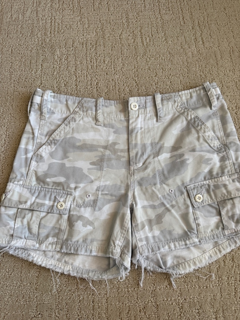Women's Light Gray Camo Cargo Shorts - Frayed Hem